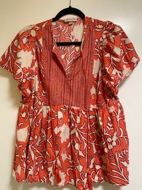 BOHO Knox Rose Coral-Orange Floral Peplum Top